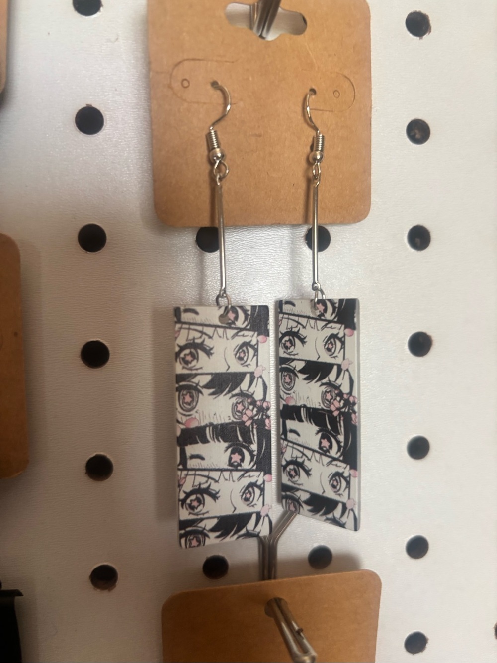 Graphic Anime Eye Drop Earrings in Black & Pink - Unbranded